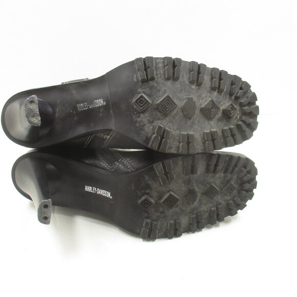 Womans HARLEY-DAVIDSON Ankle Buckle Zipped Boots Black Leather 3" Heel Size 8 - Picture 9 of 11